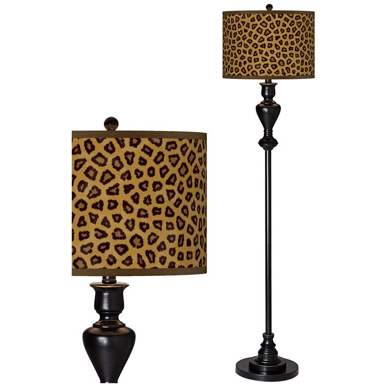 Image 1 Safari Cheetah Giclee Glow Black Bronze Floor Lamp