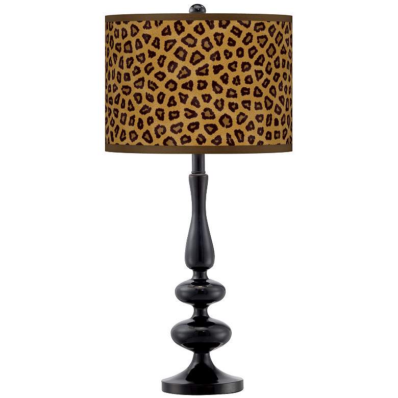 Image 1 Safari Cheetah Modern Gloss Black Base Table Lamp