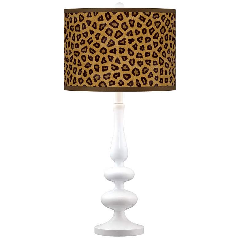 Image 1 Safari Cheetah Modern Gloss White Base Table Lamp
