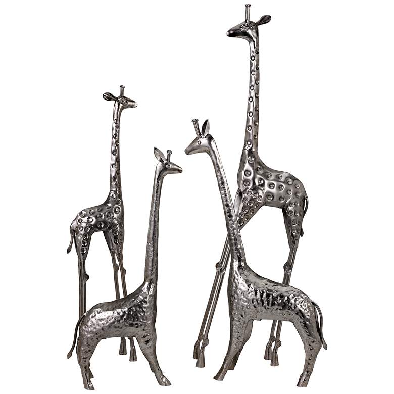 Image 1 Safari Giraffe Herd Texture Nickel 4-Piece Statues Set