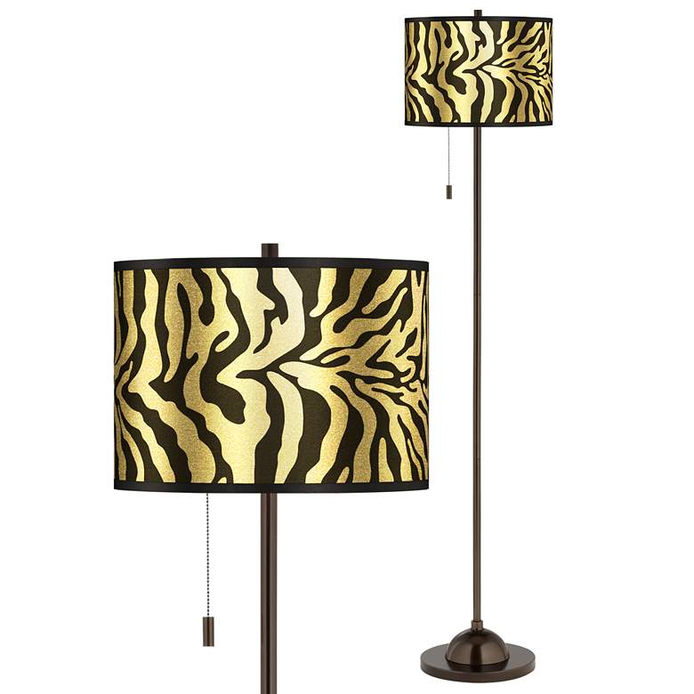 Image 1 Safari Zebra Gold Metallic Giclee Glow Bronze Club Floor Lamp
