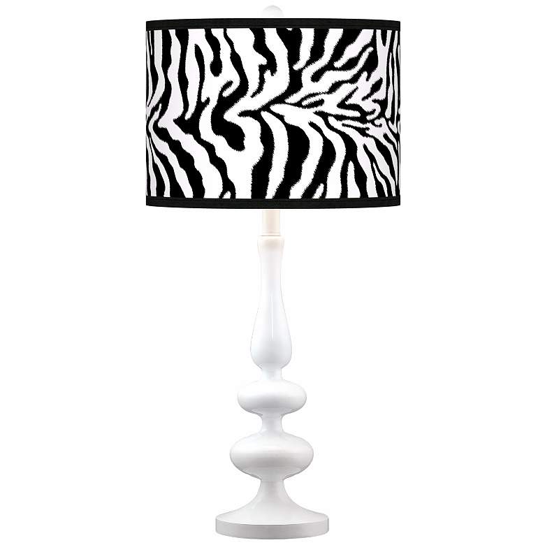 Image 1 Safari Zebra Modern Gloss White Base Table Lamp