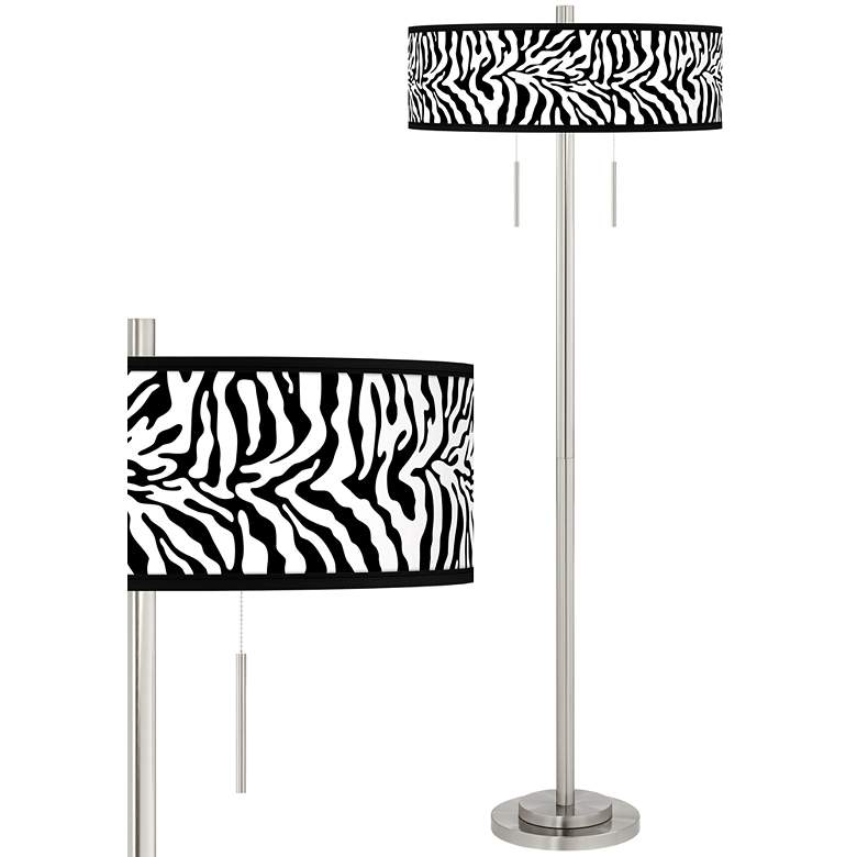 Image 1 Safari Zebra Taft Giclee Brushed Nickel Floor Lamp