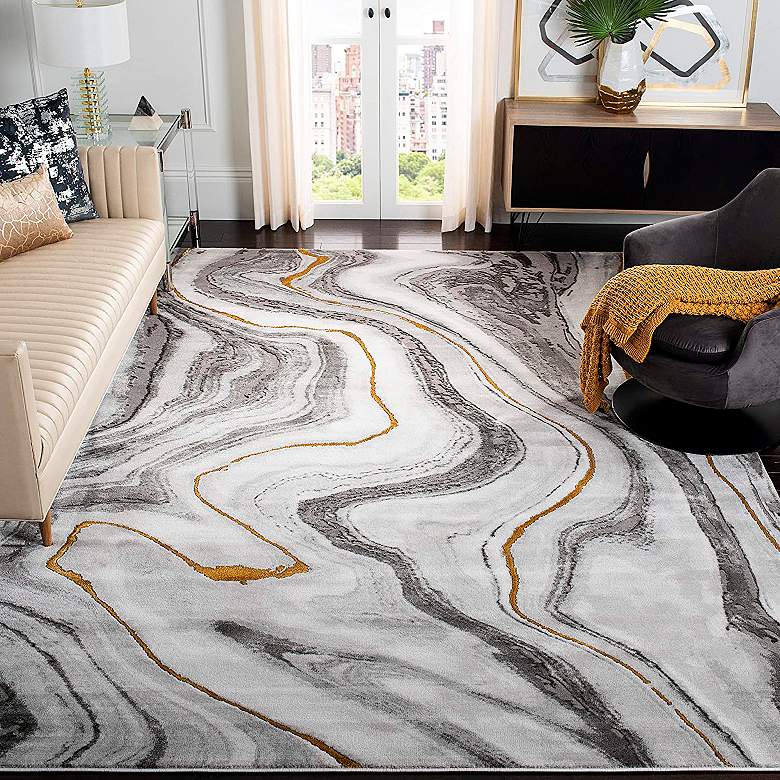 Image 2 Safavieh 8'x10' Craft Gray and Gold Marbled Area Rug
