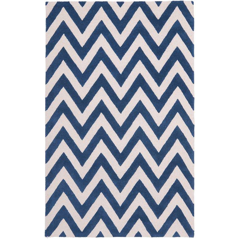 Image 1 Safavieh Cambridge CAM139G 5&#39;x8&#39; Navy Chevron Wool Rug