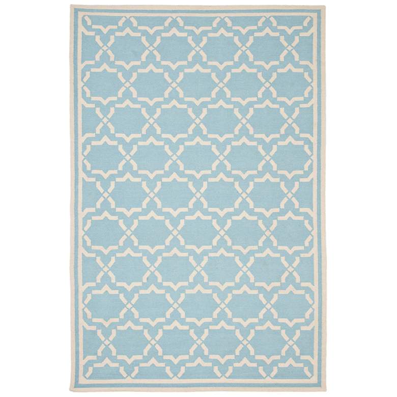 Image 1 Safavieh Dhurrie DHU545B 5'x8' Light Blue/Ivory Wool Rug
