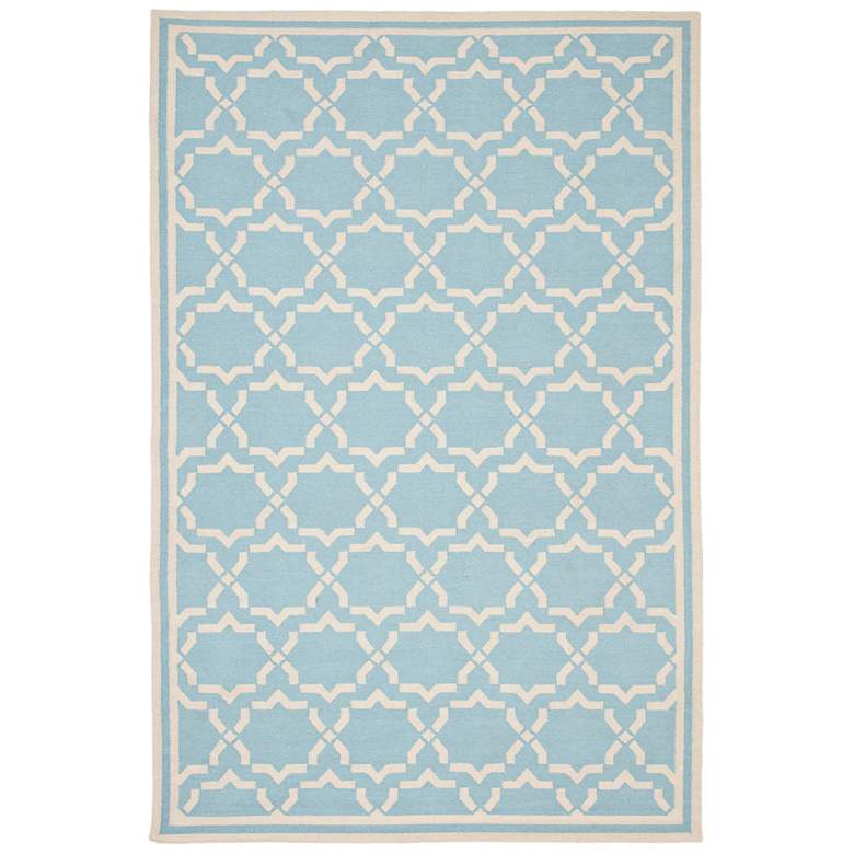 Image 1 Safavieh Dhurrie DHU545B 5&#39;x8&#39; Light Blue/Ivory Wool Rug