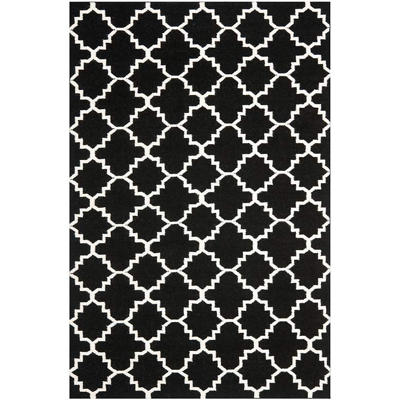 Image 1 Safavieh Dhurrie DHU554L 5&#39;x8&#39; Black/Ivory Wool Rug