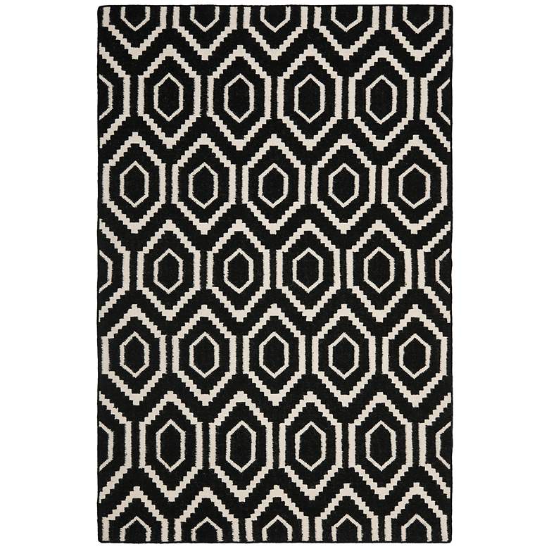 Image 1 Safavieh Dhurrie DHU556L 5'x8' Black/Ivory Wool Rug