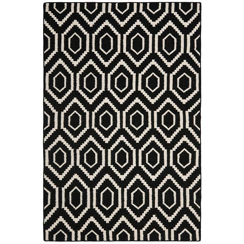 Image 1 Safavieh Dhurrie DHU556L 5&#39;x8&#39; Black/Ivory Wool Rug