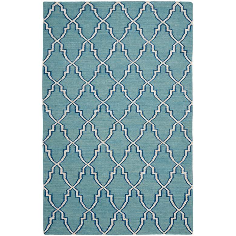 Image 1 Safavieh Dhurrie DHU564B 5'x8' Light Blue/Ivory Wool Rug