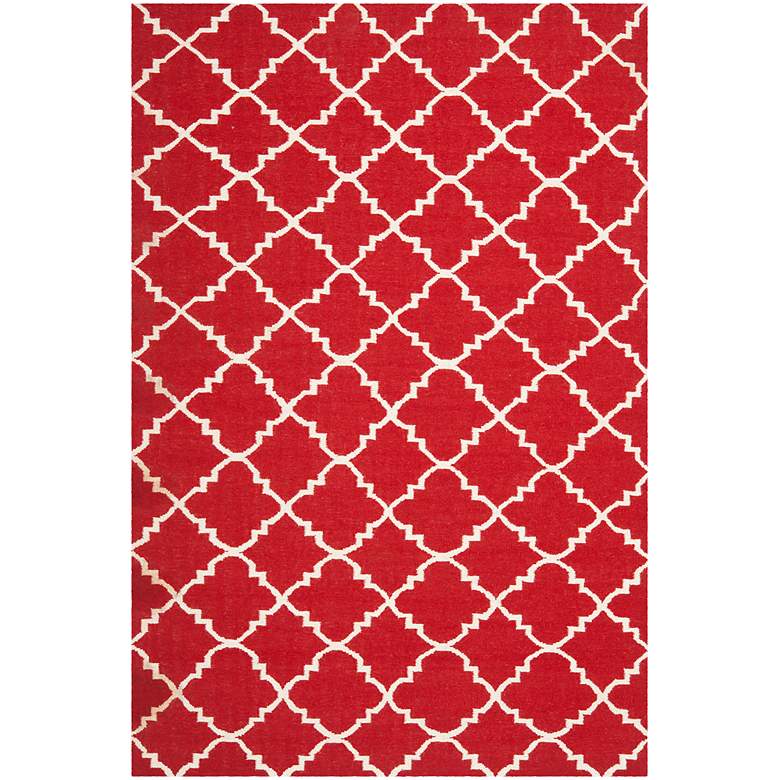 Image 1 Safavieh Dhurrie DHU566B 5&#39;x8&#39; Red/Ivory Wool Rug