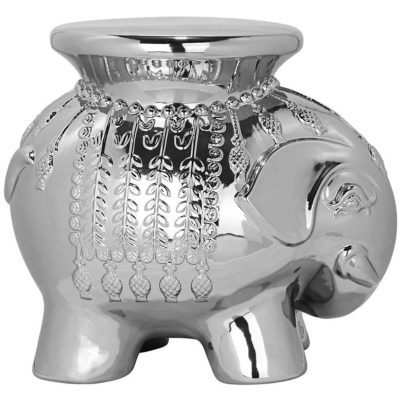 Image 1 Safavieh Elephant Glazed Silver Ceramic Garden Stool