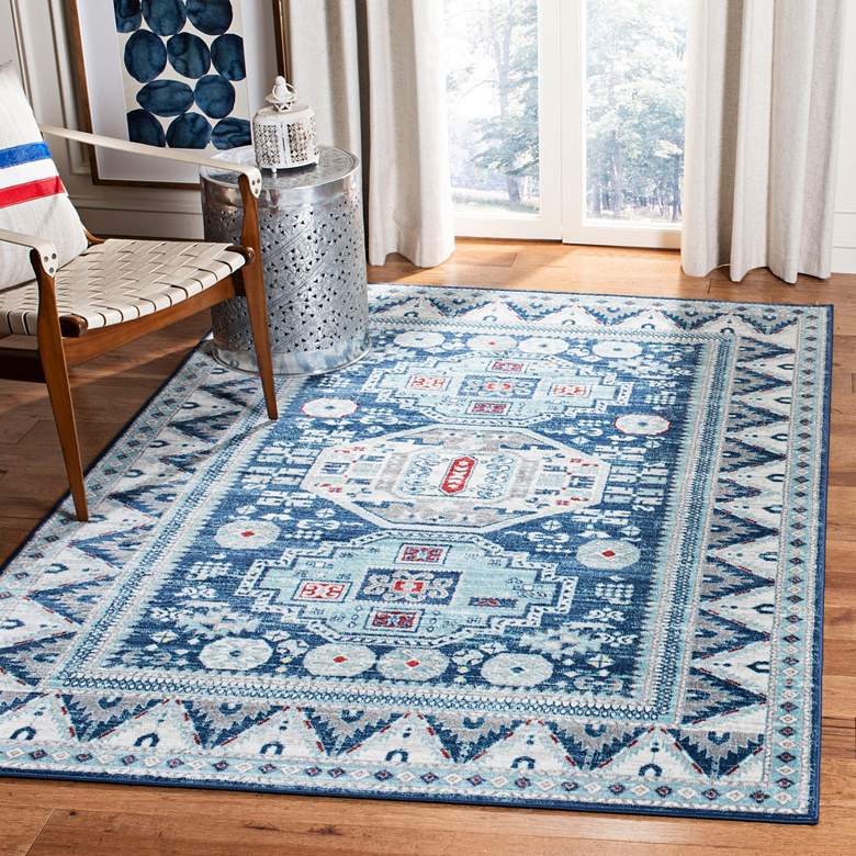 Image 1 Safavieh Kazak 118 5&#39;3 inchx7&#39;6 inch Blue and Creme Oriental Rug