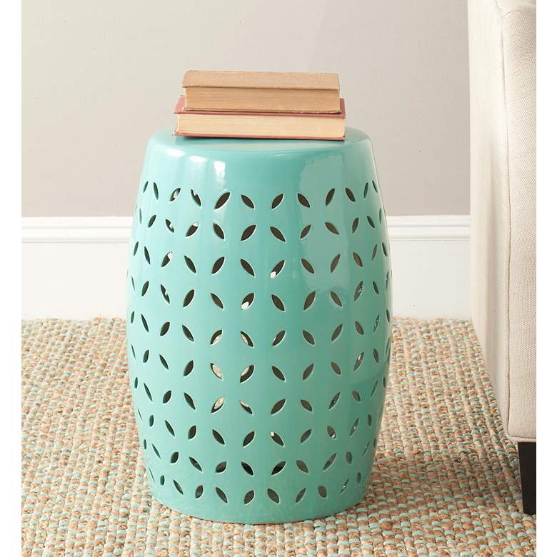 Image 2 Safavieh Lattice Petal Robins Egg Blue Ceramic Garden Stool more views