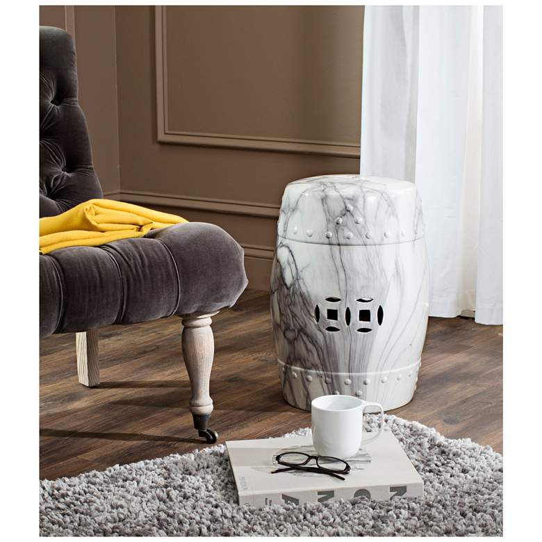 Image 3 Safavieh Mara White and Black Swirls 18" Jade Garden Stool more views