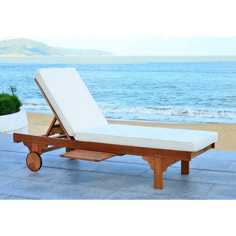 Image 1 Safavieh Newport Teak Brown Eucalyptus Wood Beige Lounge Chair