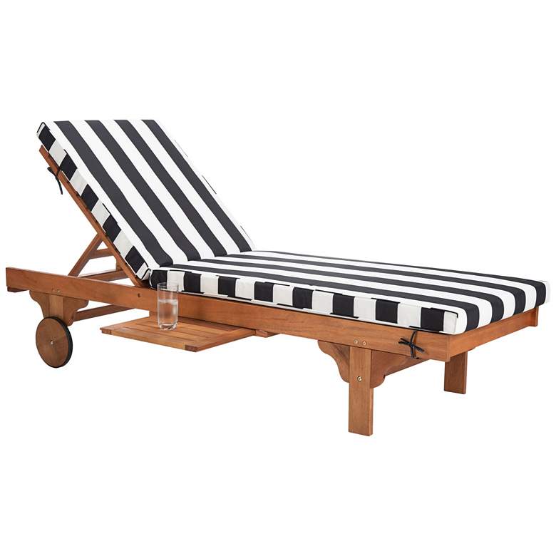 Image 6 Safavieh Newport Teak Brown Eucalyptus Wood Black and White Lounge Chair more views