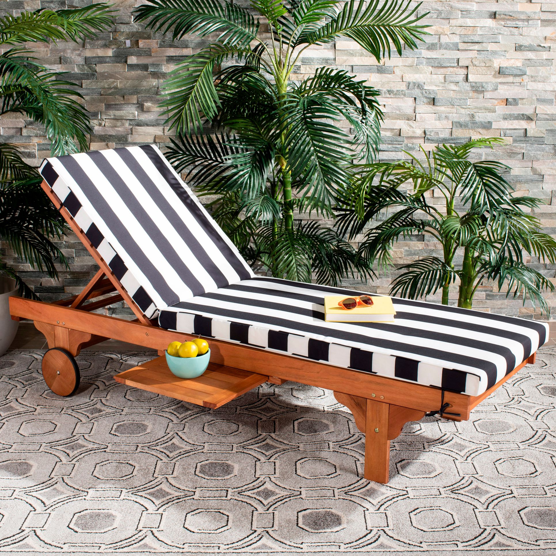 Safavieh Newport Teak Brown Eucalyptus Wood Black and White Lounge Chair