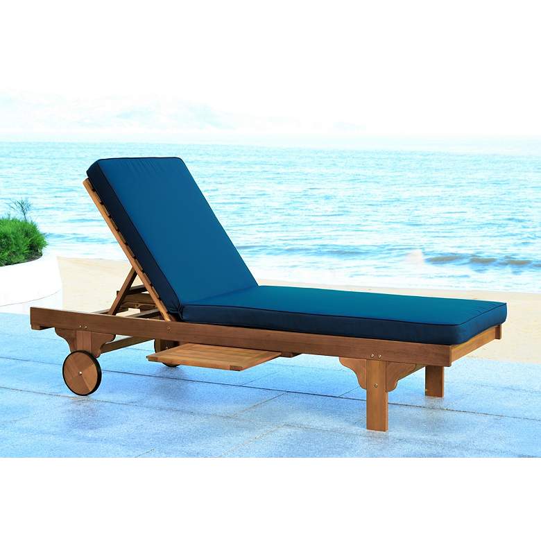 Image 1 Safavieh Newport Teak Brown Eucalyptus Wood Navy Lounge Chair