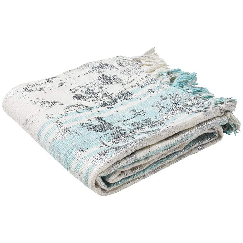 Image 1 Safavieh Nicola White and Blue Cotton Metallic Throw Blanket