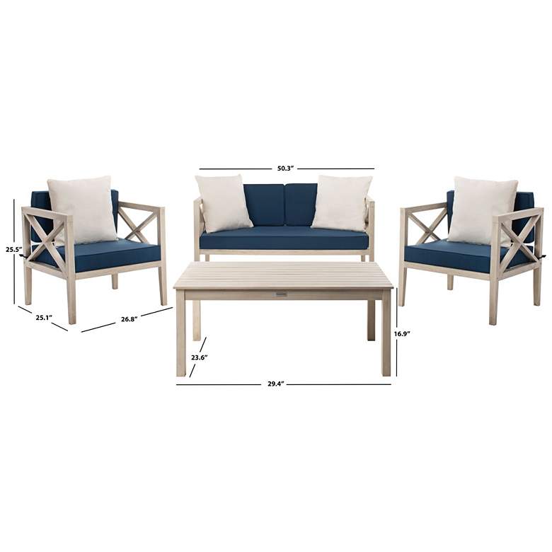 Image 6 Safavieh Nunzio White Wood 4-Piece Outdoor Seating Set more views