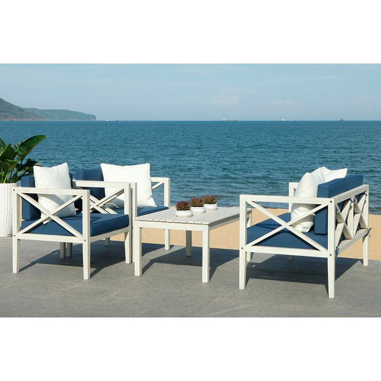 Image 7 Safavieh Nunzio White Wood 4-Piece Outdoor Seating Set more views