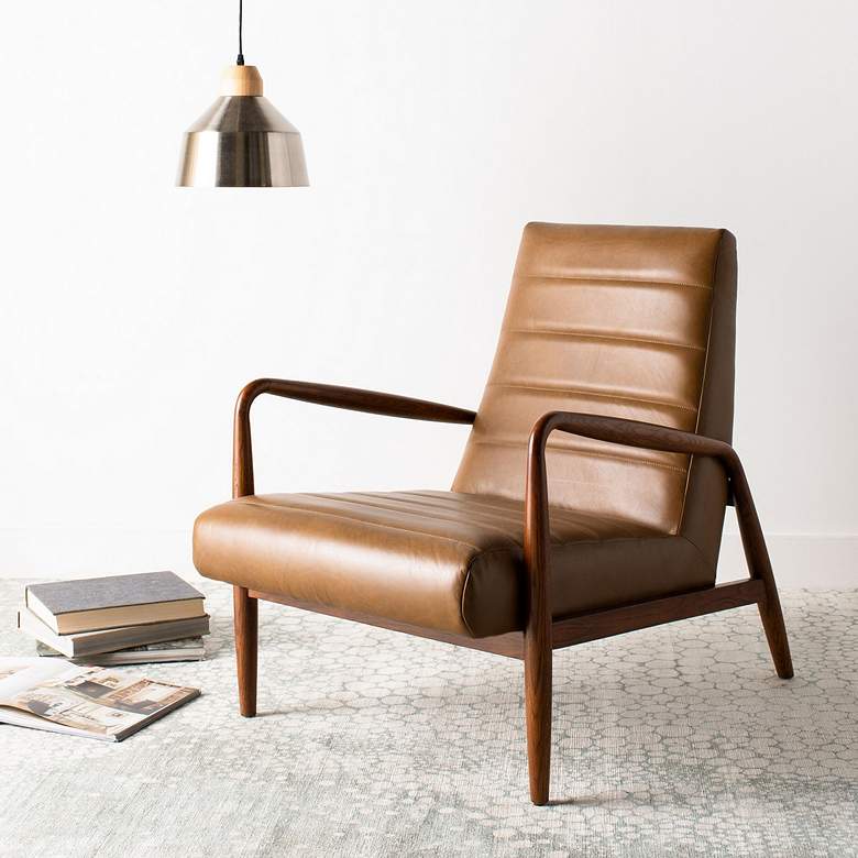 Image 1 Safavieh Willow Channel Tufted Brown Leather Modern Arm Chair