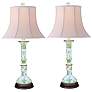 Saffron Green and White Canton Buffet Table Lamps Set of 2
