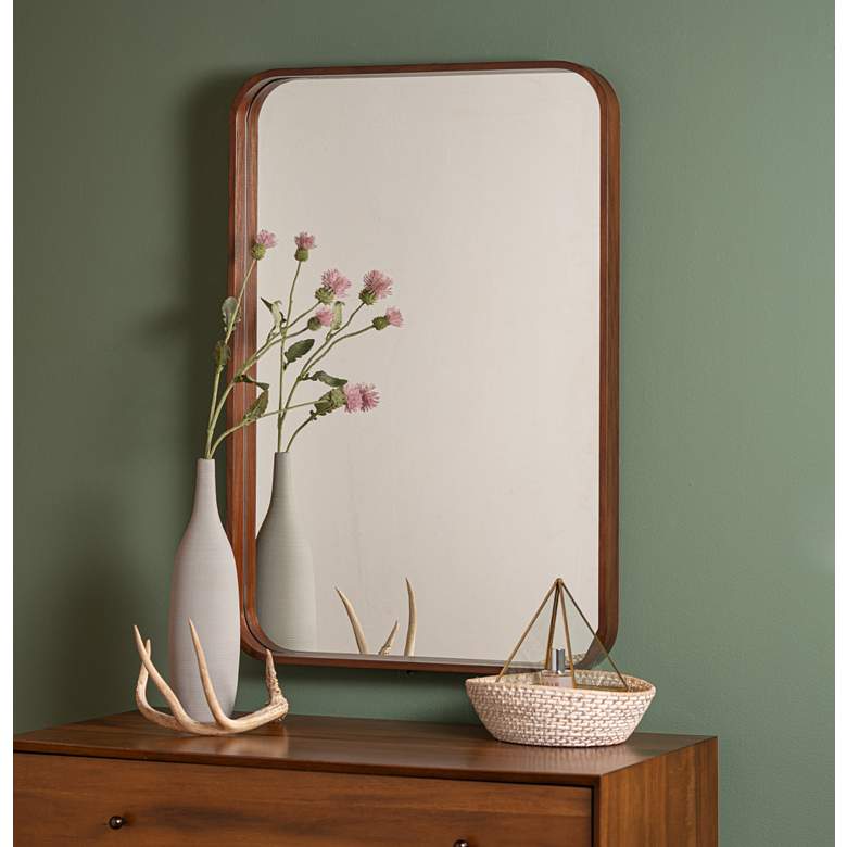 Saffron Shiny Walnut 24 inch x 36 inch Rectangular Wall Mirror