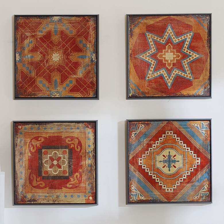 Image 1 Safi 15" Square 4-Piece Red Gel-Coated Printed Wall Art Set