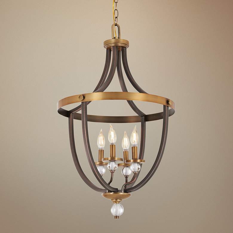 Image 1 Safra 19" Wide Bronze and Brushed Brass 4-Light Pendant