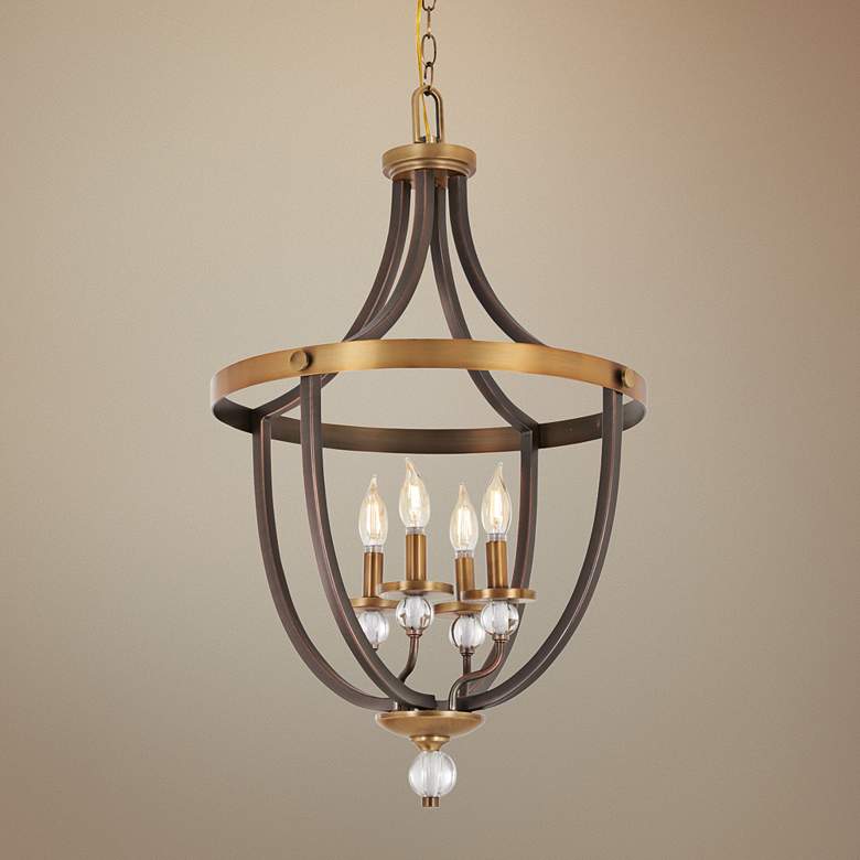 Image 1 Safra 19 inch Wide Bronze and Brushed Brass 4-Light Pendant