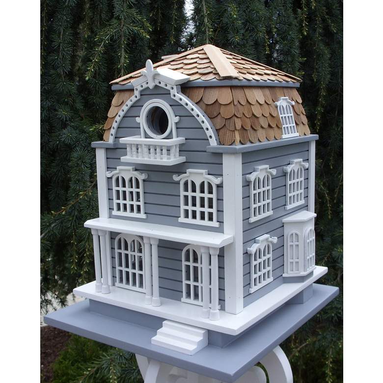 Image 1 Sag Harbor Blue and White Wood Birdhouse with Mansard Roof