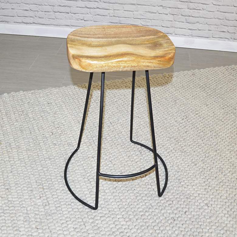 Image 3 Saga 24 3/4" Natural Wood and Black Counter Stools Set of 2 more views