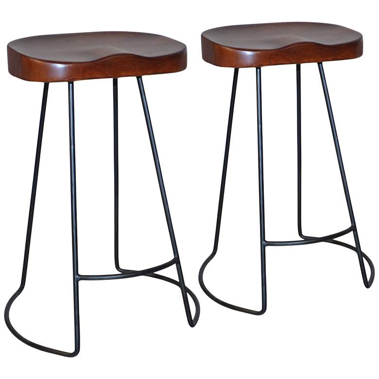 Image 1 Saga 25 1/2 inch Chestnut Scooped Seat Counter Stools Set of 2