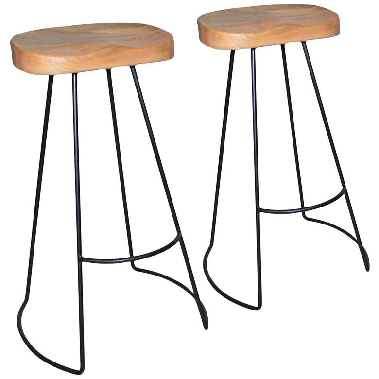 Image 1 Saga 30" Natural Wood Scooped Seat Bar Stools Set of 2