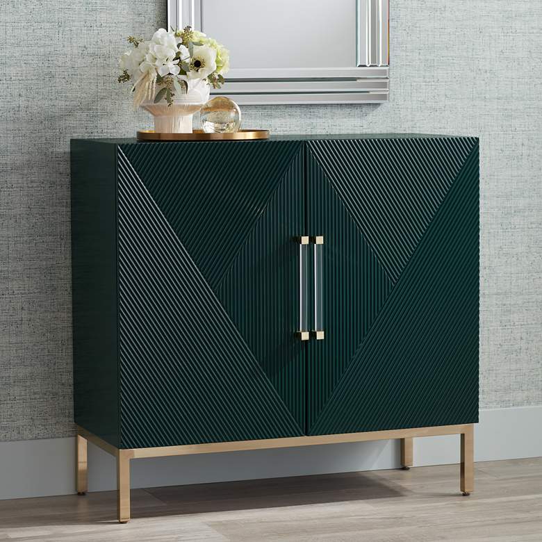 Image 2 Saga 36 inch Wide Green and Gold 2-Door Accent Chest