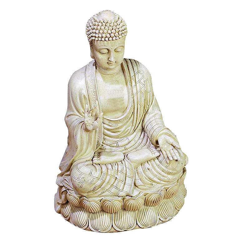 Image 1 Sage 13 inch High Beige and Bone White Textured Buddha Statue