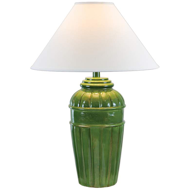 Image 1 Saginaw Ribbed Jug Dark Green Table Lamp