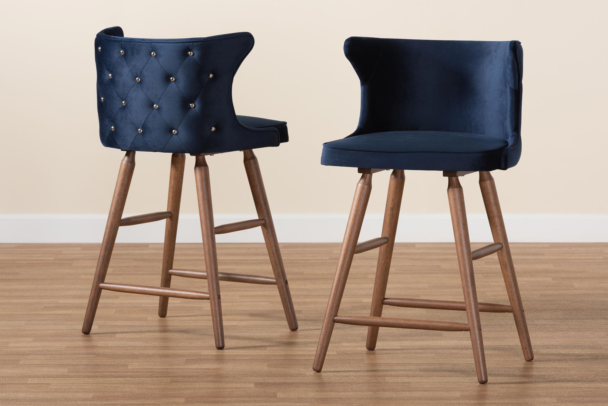 Sagira 26 1/2" Navy Blue Velvet Counter Stools Set of 2 377R0