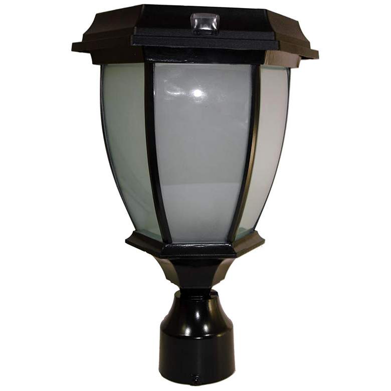 Image 1 Sago 15 inchH Black Flicker Flame Solar LED Outdoor Post Light