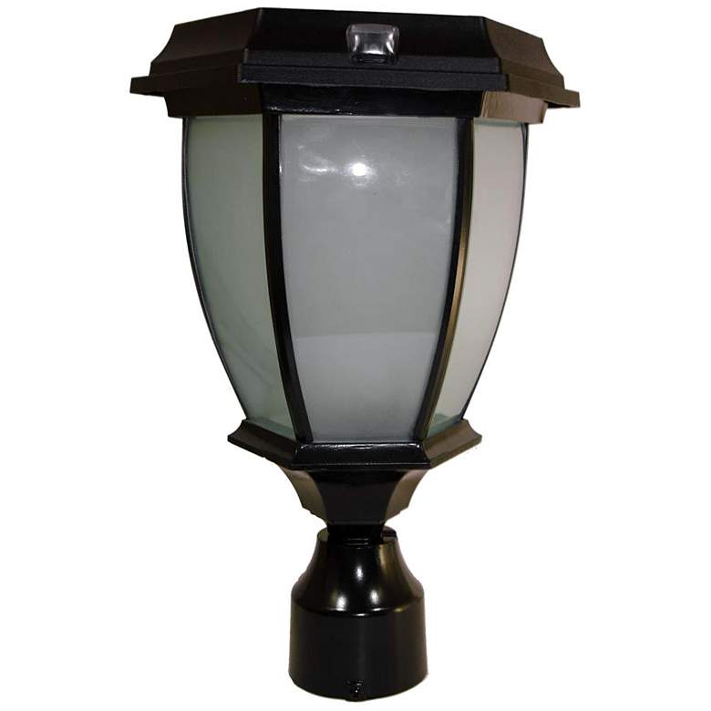 Image 1 Sago 15"H Black Flicker Flame Solar LED Outdoor Post Light