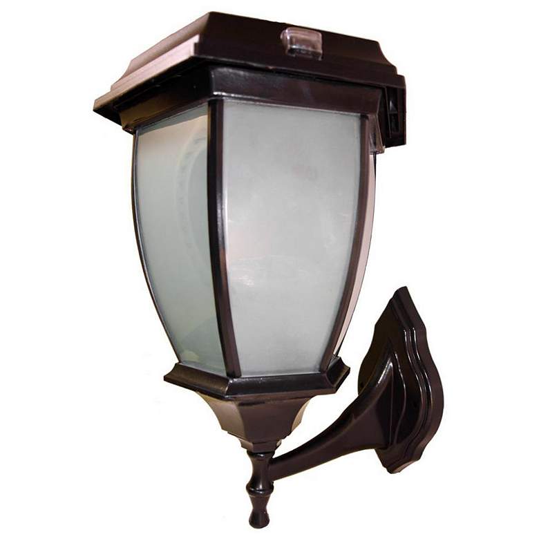 Image 1 Sago 15 inchH Black Flicker Flame Solar LED Outdoor Wall Light