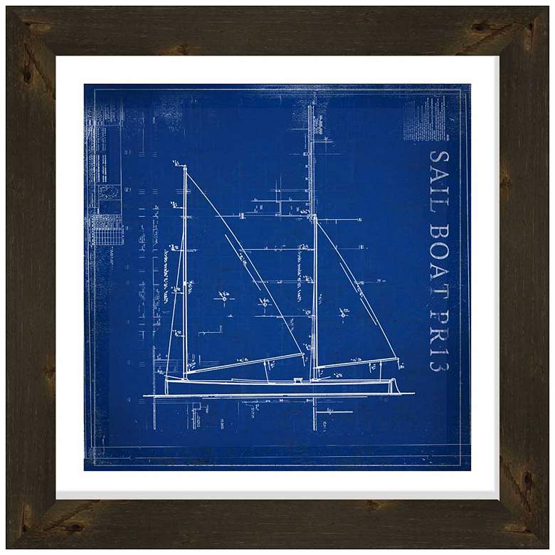 Image 1 Sailboat Blueprint 36 inch Wide Framed Giclee Wall Art