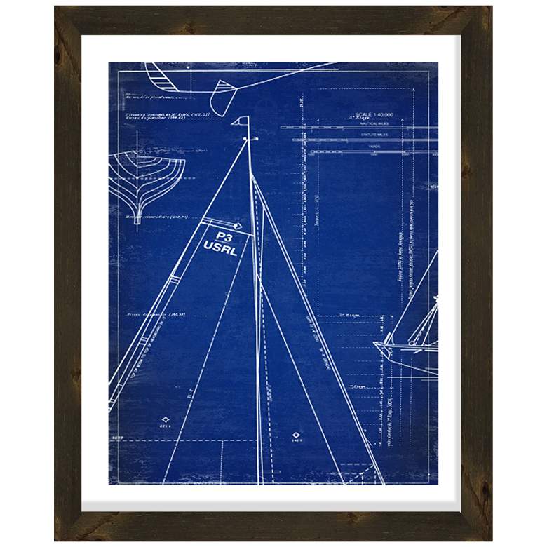Image 1 Sailboat Close-up Blueprint 26 inch High Framed Giclee Wall Art