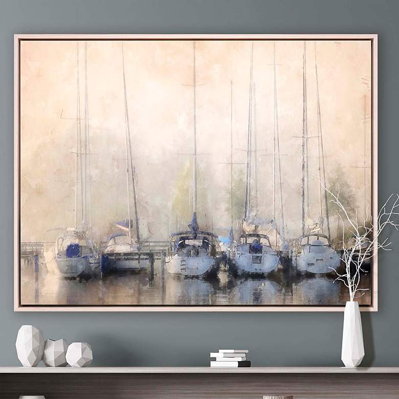Image 1 Sailboats in Fog 50" Wide Giclee Framed Canvas Wall Art