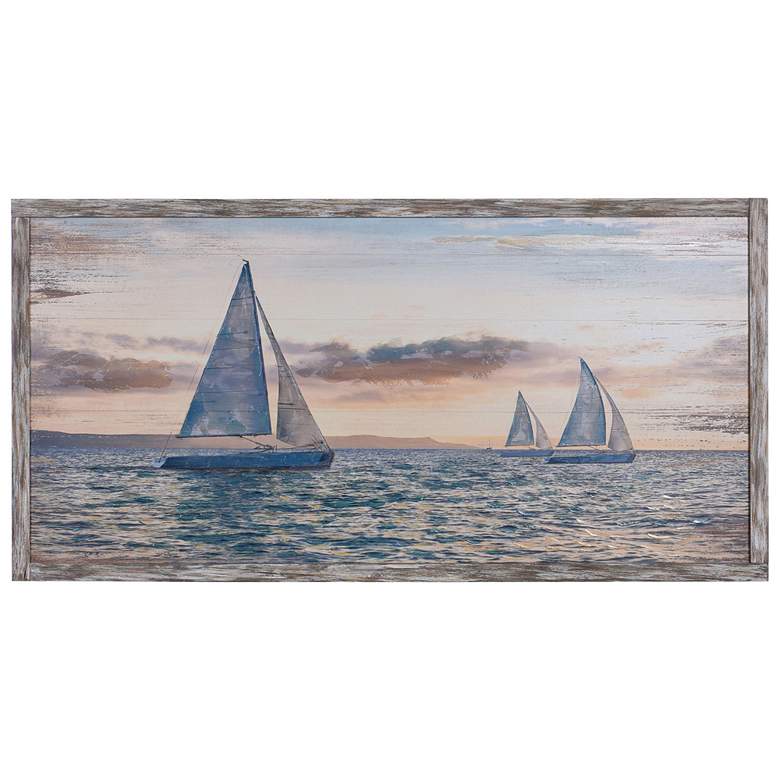 Image 1 Sailing By 48 inchW x 24 inchH Rustic Framed Wood Printed Wall Art