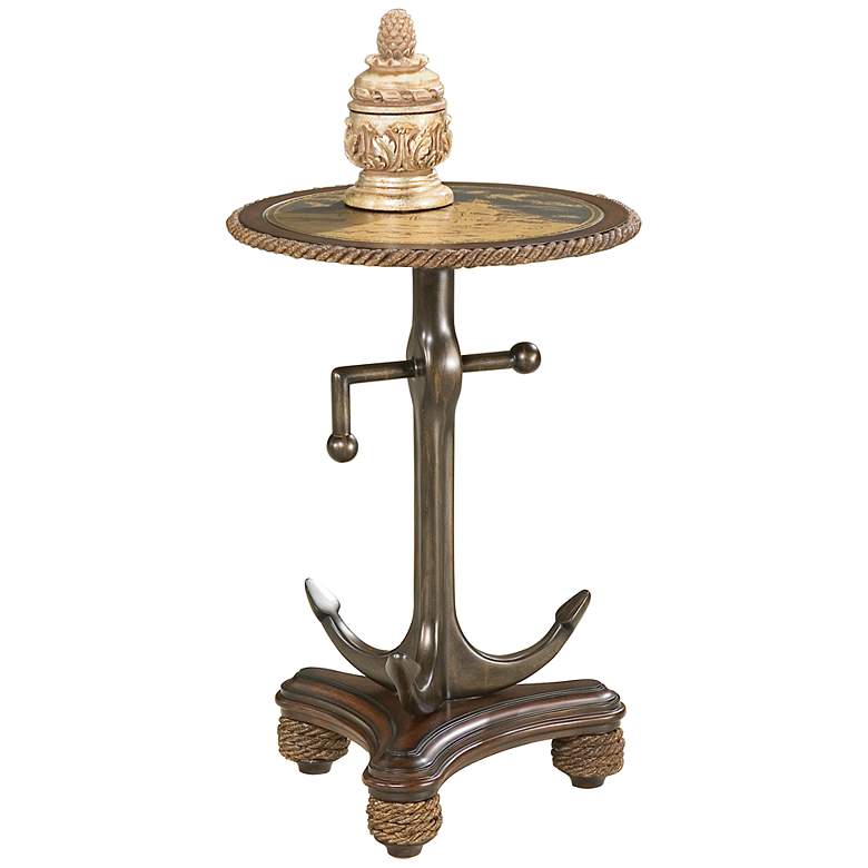 Image 1 Sailing Ship Anchor Accent Table in Etched Brass