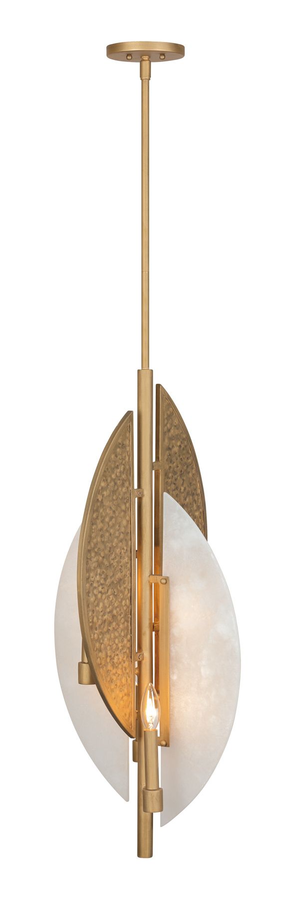 Saint Martin 14"W Gold and Alabaster Stone 4-Light Pendant